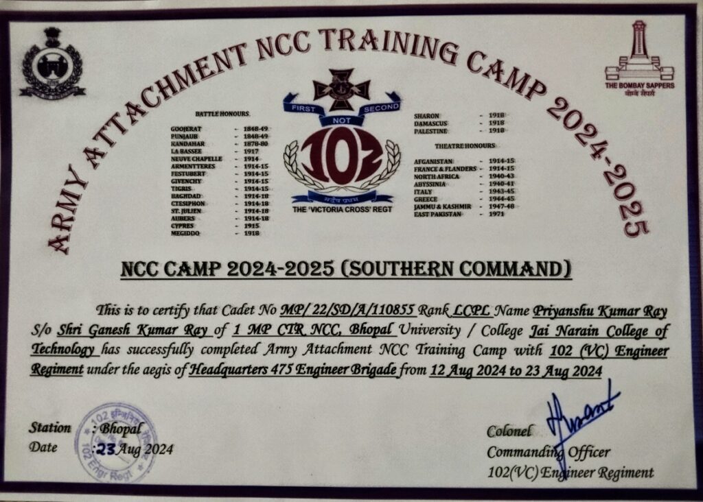 Priyanshu Kumar NCC Camp